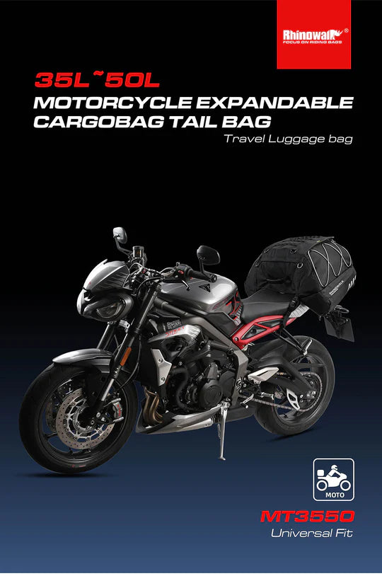 Rhinowalk 35-50L Rhinowalk Black Expandable Waterproof Motorcycle Rear Seat Tail Bag for Luggage Case Rack (MT3550)